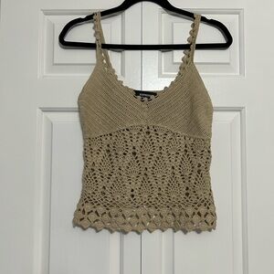 Vintage Y2K Express Tan Crochet Knit Top Size Small